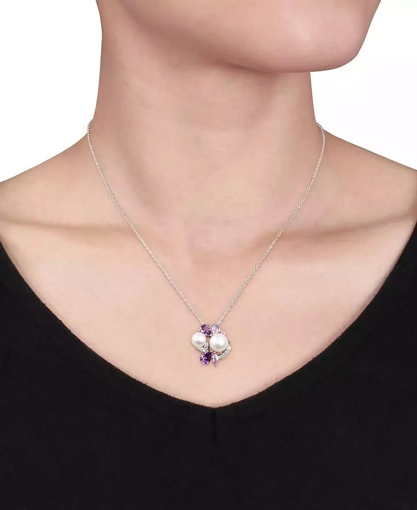 Macy's Cultured Freshwater Pearl (6-1/2 & 7-1/2mm) & Multi-Gemstone (1-3/8 ct. t.w.) Cluster 18" Pendant Necklace in Sterling Silver 2