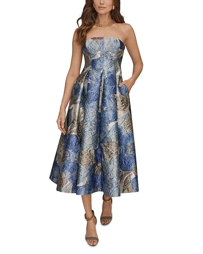 donna karan women's embroidered jewel-neck dress Strapless Metallic Jacquard Ball Gown | Gown