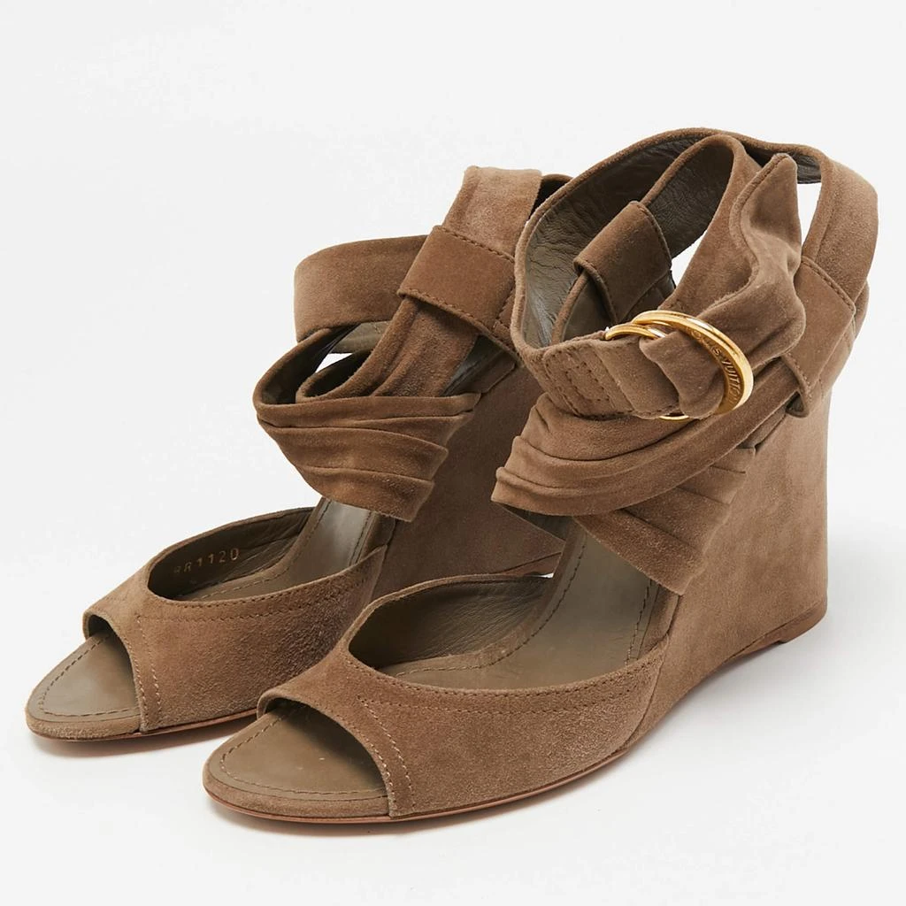 Louis Vuitton Louis Vuitton Brown Suede Criss Cross Ankle Wrap Wedge Sandals Size 37 2