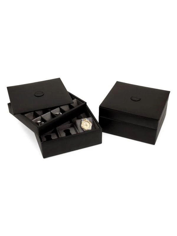 Bey-Berk 6-Watches & 20-Cufflinks Leather Stacked Valet 1