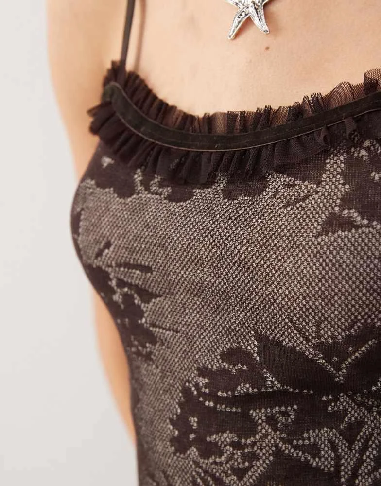 COLLUSION COLLUSION knitted cami top with ruffle detail in brown 3