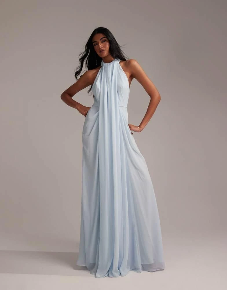 ASOS ASOS DESIGN Bridesmaids grecian draped halter maxi dress in light blue 4