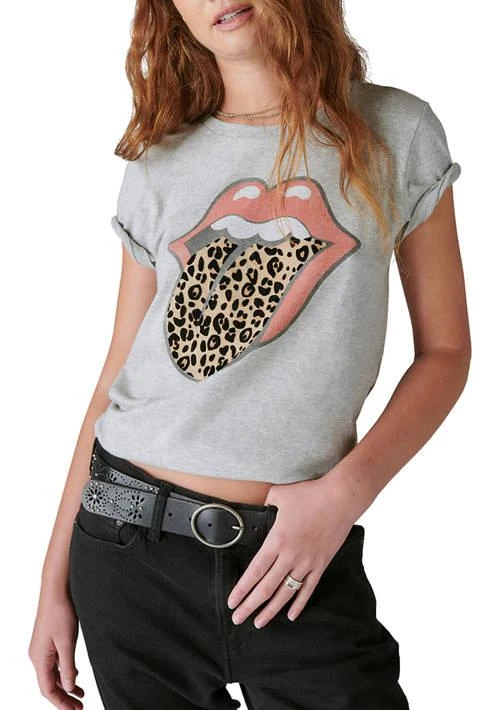 Lucky Brand Brand Womens Rolling Stones Animal Lips Graphic T Shirt 1