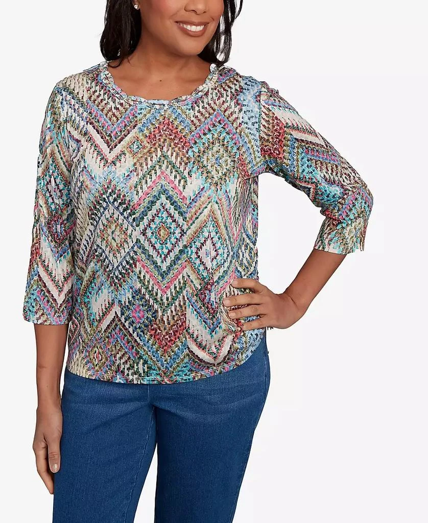 Alfred Dunner Women's El Paso Ikat Diamond Detailed Neckline Top 1