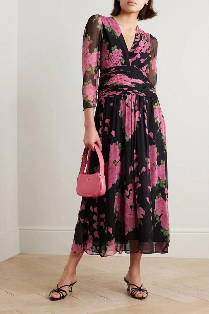 Rixo Racquel ruched floral-print devoré-velvet midi dress 2