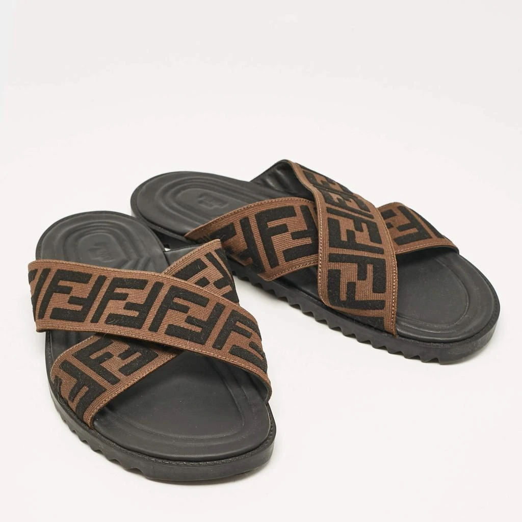 Fendi Fendi Brown/Black Zucca Canvas Crisscross Slide Sandals Size 42 4
