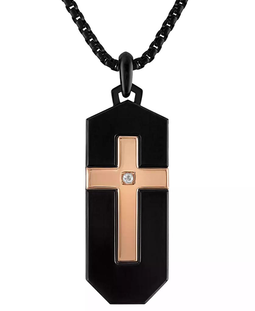 Bulova Black & Rose Gold-Tone IP Stainless Steel Diamond-Accent Cross 26" Pendant Necklace