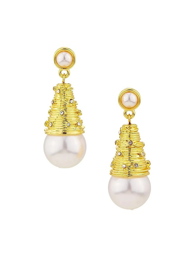 Kenneth Jay Lane Goldtone, Imitation Pearl 
Glass Crystal Drop Earrings