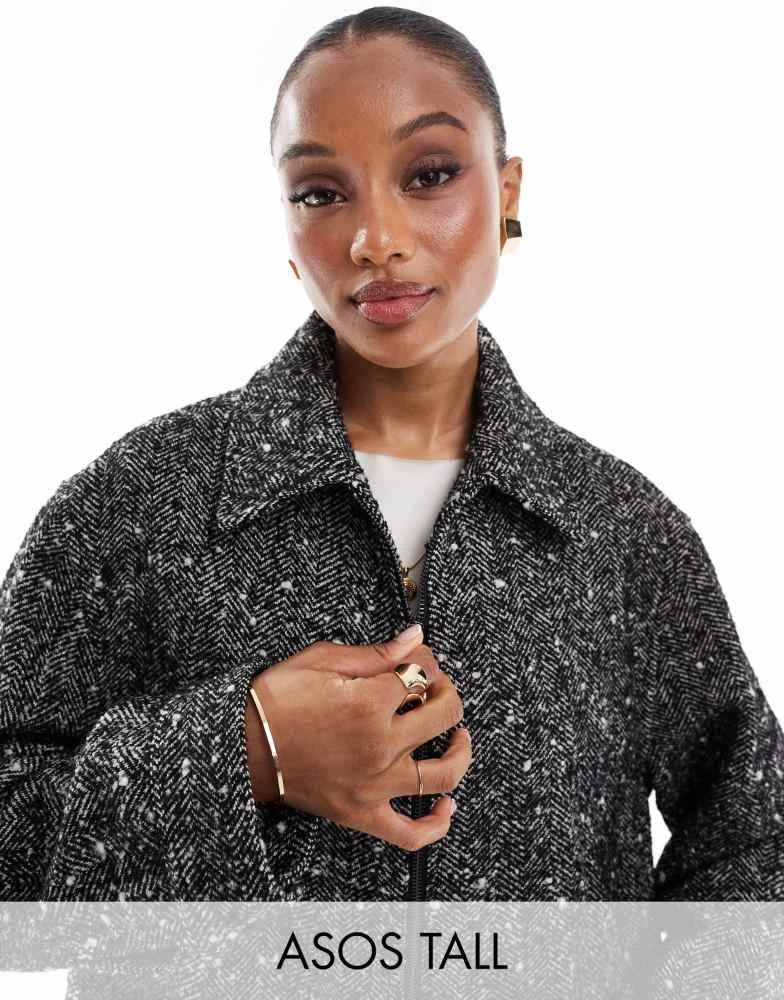 ASOS ASOS DESIGN Tall top collar harrington jacket in texture 1