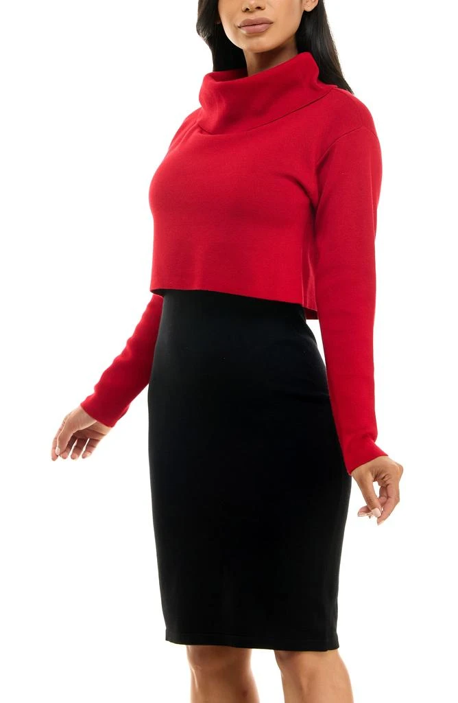nina leonard sweater dress Blue & Black ~ Women's Medium WORN ONCE rayon/polyester Women's Nina Leonard Colorblock Cowl