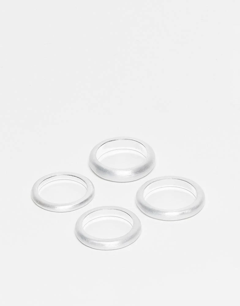 ASOS ASOS DESIGN 4 pack plain band rings in worn silver