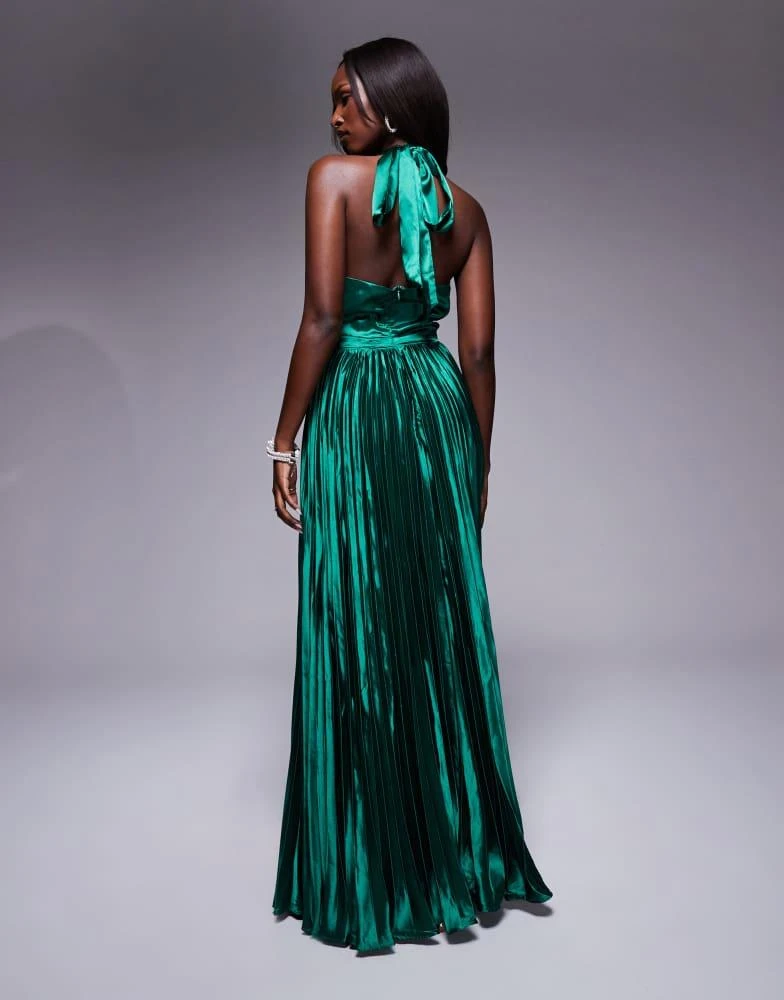 True Decadence True Decadence Pleated halterneck maxi dress in emerald green 2