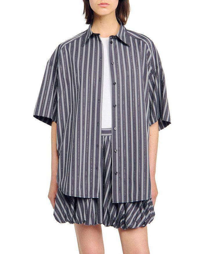 Sandro Oversized Striped Rhinestone Shirt