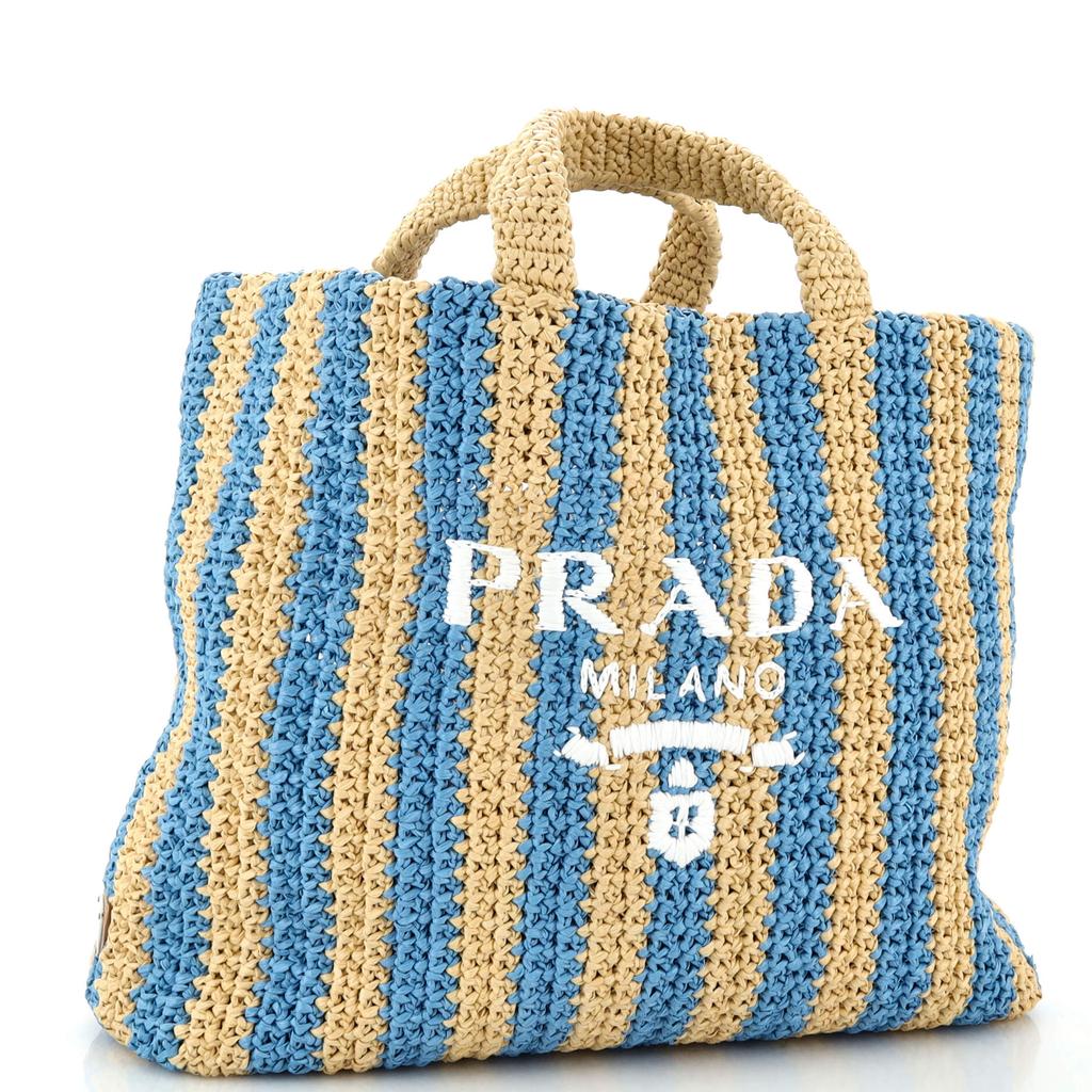 Prada Logo Tote Raffia Large