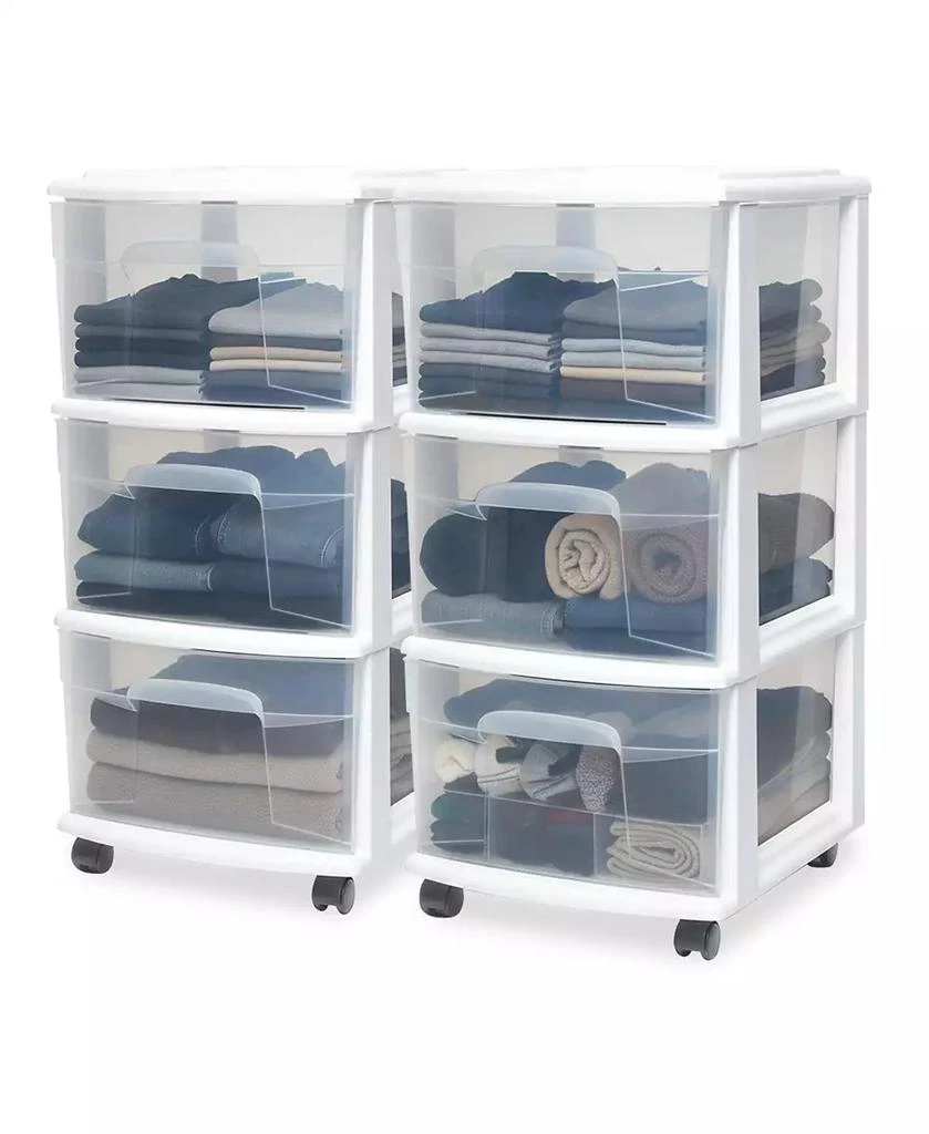 Homz Plastic 3 Drawer Medium Storage Tower, Clear Drawers/Frame (2 Pack)
