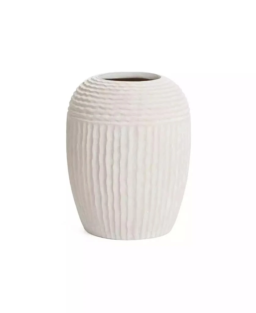 LuxenHome Beige Ribbed Round 15.2-Inch Tall MgO Vase