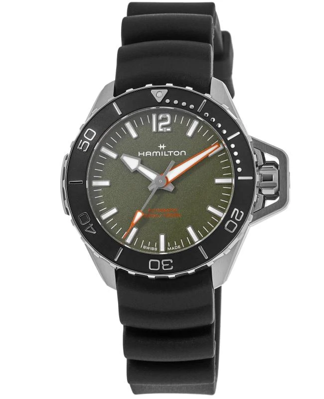 Hamilton Hamilton Khaki Navy Frogman Automatic Green Dial Rubber Strap Men's Watch H77455360 1