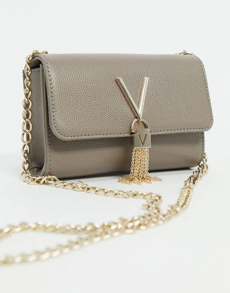 Mario Valentino Valentino Divina foldover tassel detail cross body bag in taupe 1