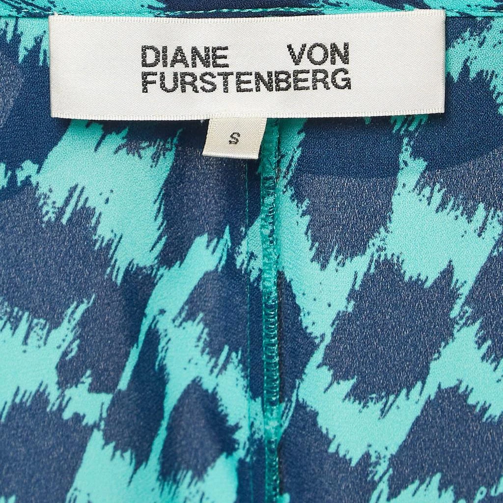 Diane von Furstenberg Diane Von Furstenberg Teal Blue Leopard Print Crepe Wrap Dress S 4