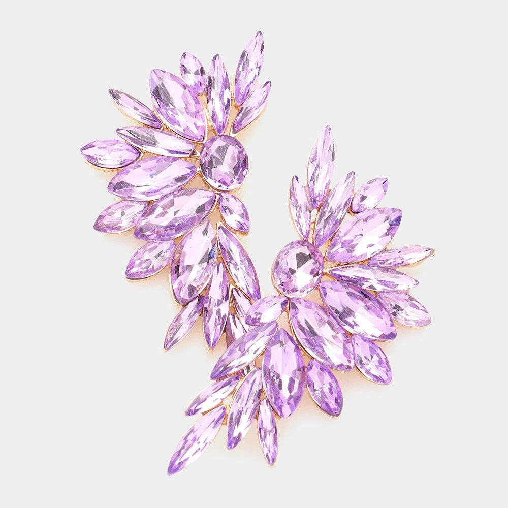 FASHNZFAB Marquise Stone Cluster Evening Earrings - Lavender