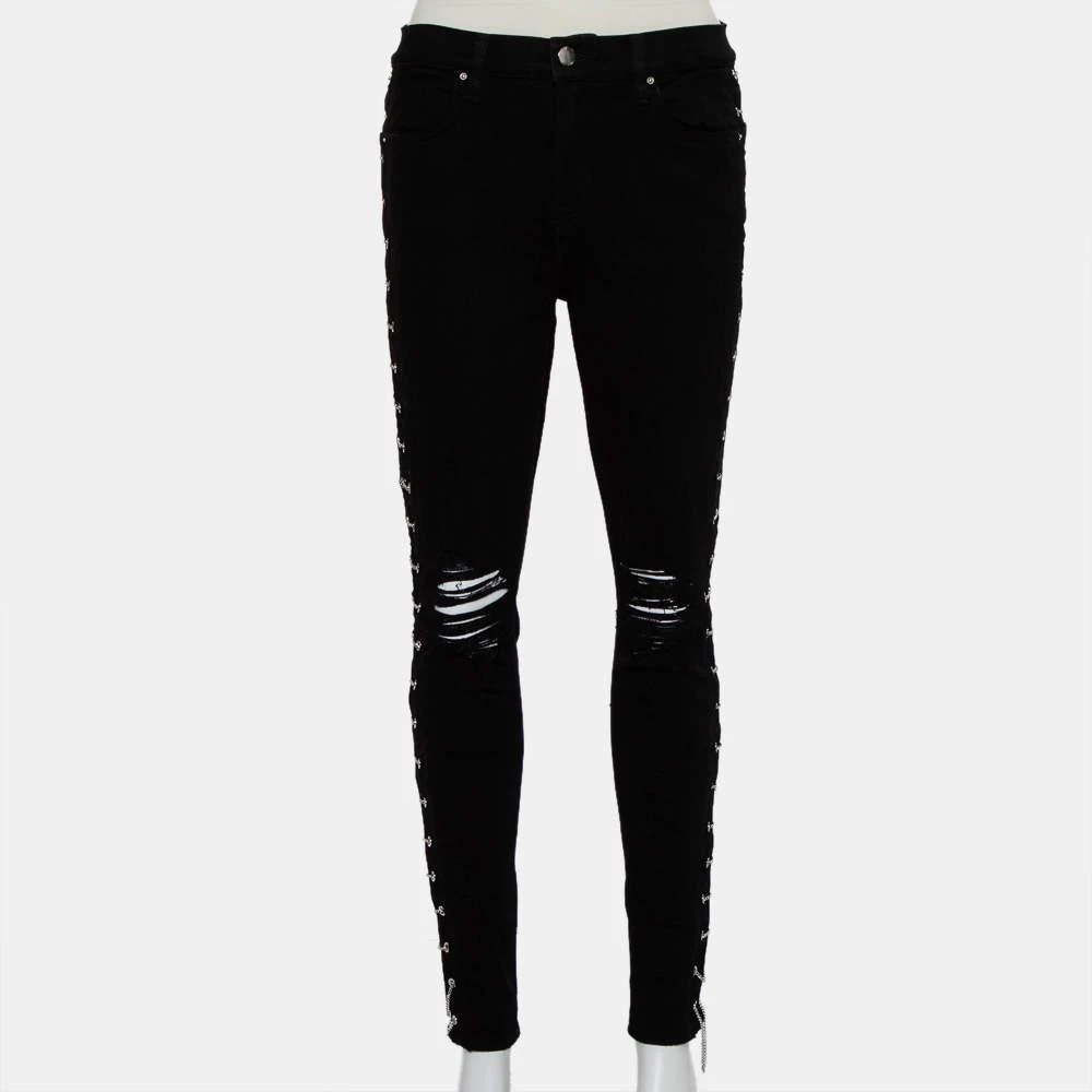 AMIRI Amiri Black Denim Side Chain Detail Distressed Skinny Jeans M 1