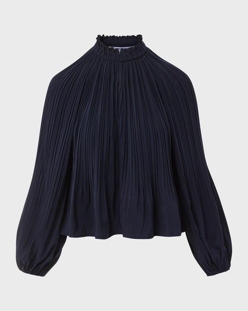 Veronica Beard Walker Pleated Long-Sleeve Top