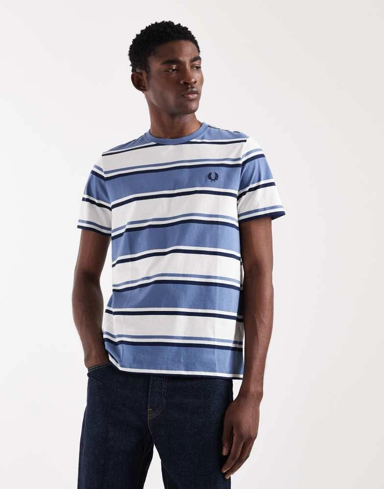 Fred Perry Fred Perry bold striped logo t-shirt in blue/white