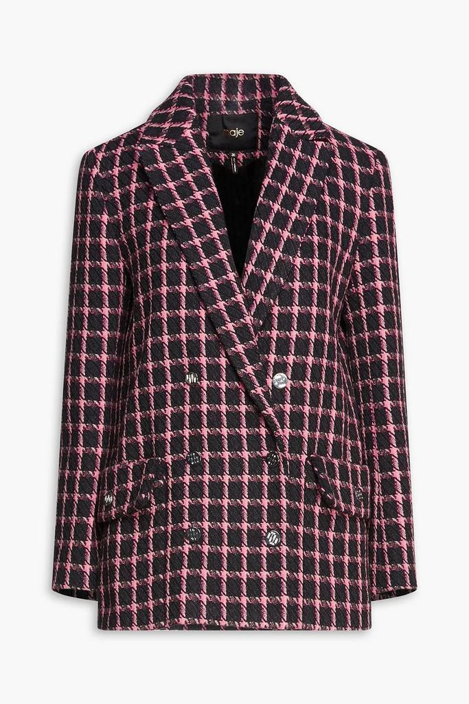 MAJE Double-breasted checked tweed blazer 1