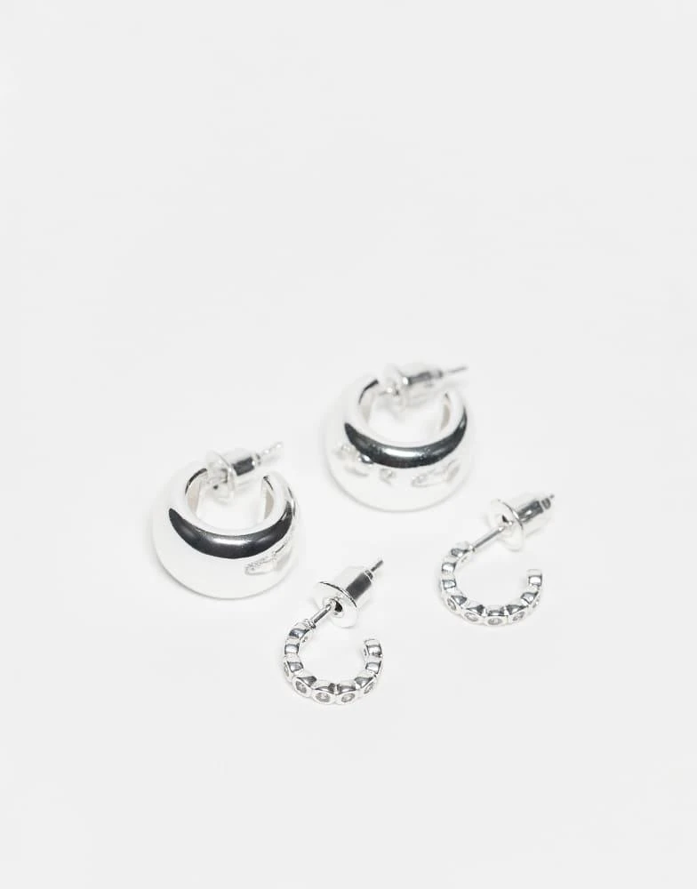 Accessorize Accessorize 2 pack chunky hoops earrings in 925 sterling silver
