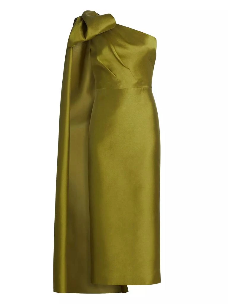 MARCHESA Mikado One-Shoulder Cape Dress 1
