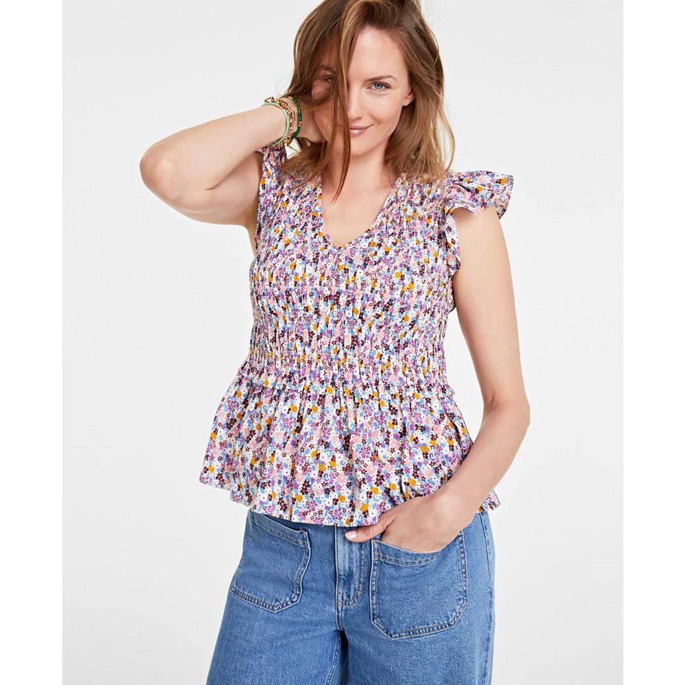 On 34th Women's Ruffle-Sleeve Printed Peplum Top, Created for Macy's