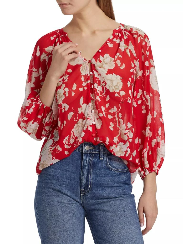 L'Agence Teagan Floral Semi-Sheer Button-Front Blouse 3