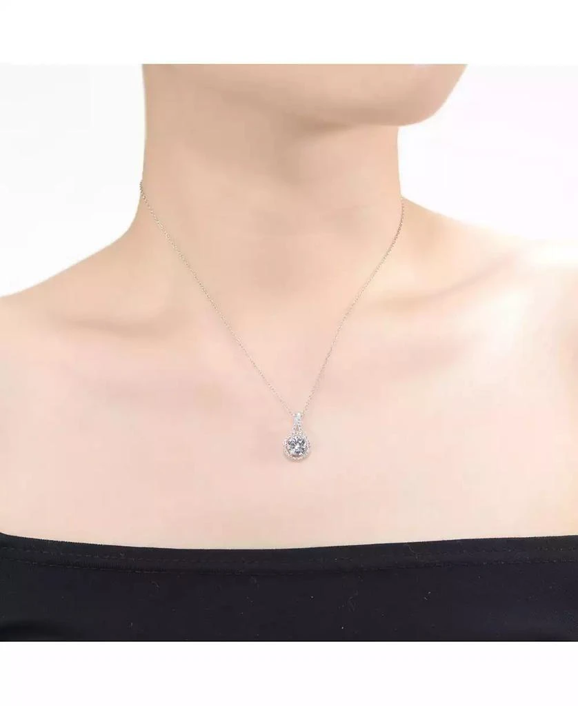 Genevive Sterling Silver with White Gold Plated Round Cubic Zirconia Drop Pendant Necklace 2