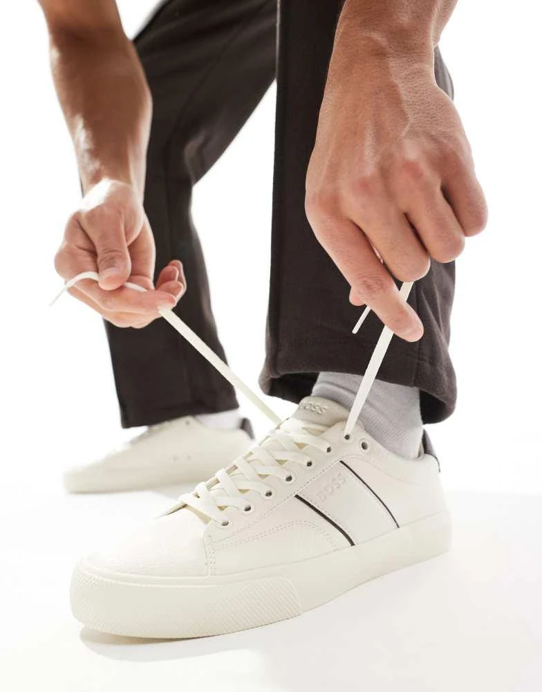 BOSS by Hugo Boss BOSS aiden plimsoll trainers in white and brown 1