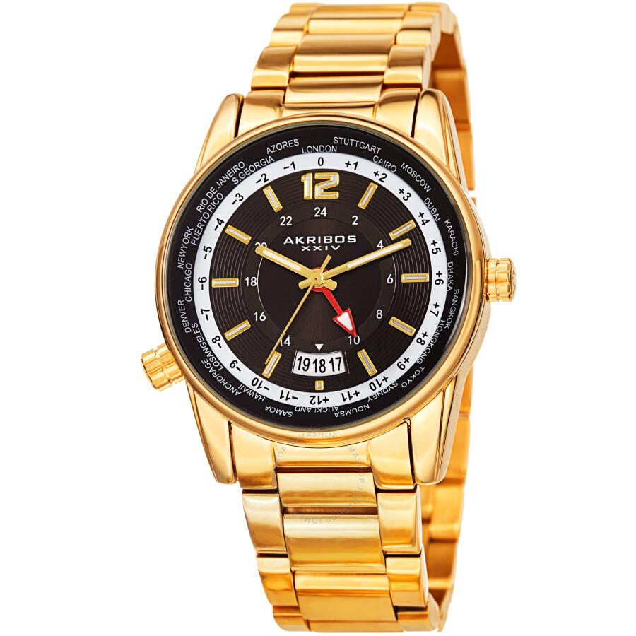 Akribos XXIV World Time Quartz Black Dial Men's Watch AK1021YGB
