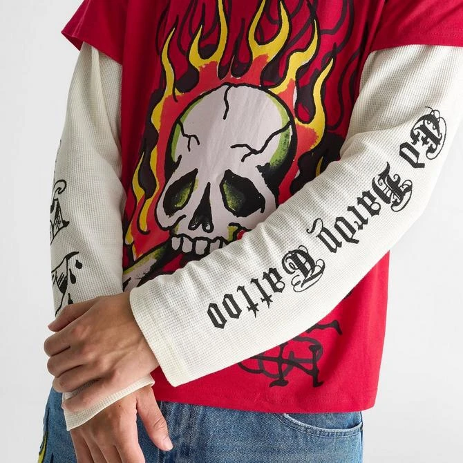Ed Hardy Men's Ed Hardy Flame Skull Hang Down Thermal T-Shirt 11