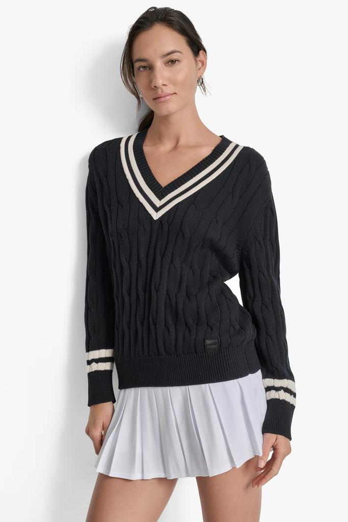 DKNY CABLE-KNIT TIPPED SWEATER