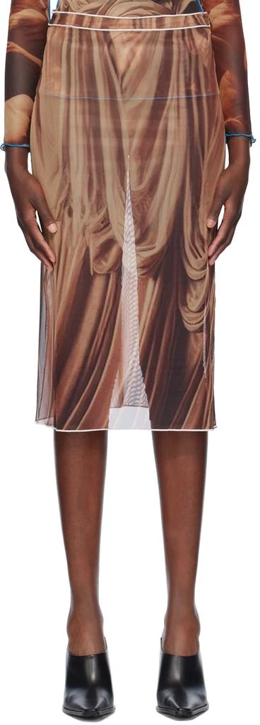 Rokh Brown Draped Printed Midi Skirt 1