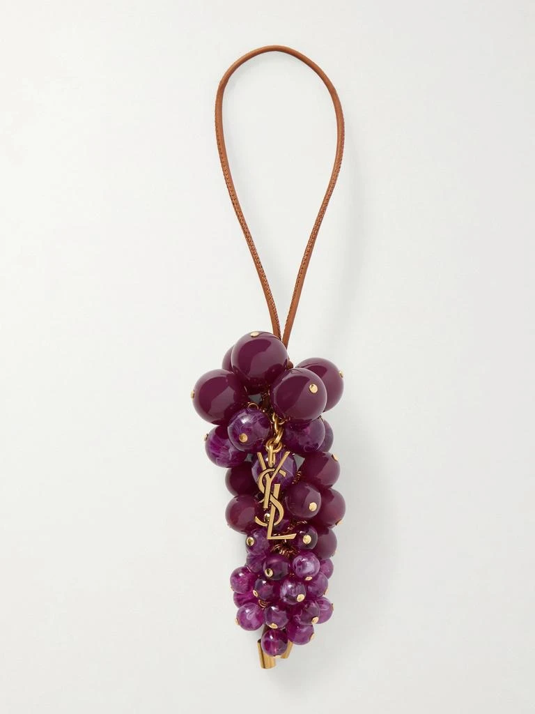 Yves Saint Laurent Grapes Gold-tone, Resin And Leather Bag Charm