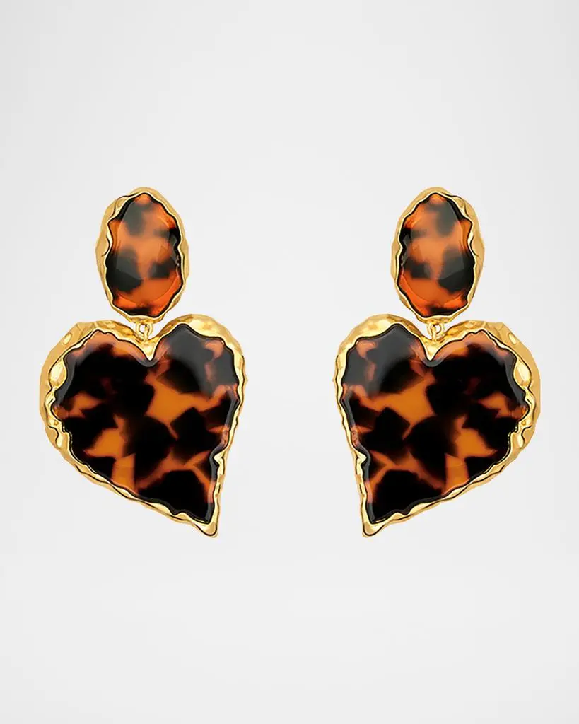 Oscar de la Renta Tortoise Stone Heart Clip-On Earrings