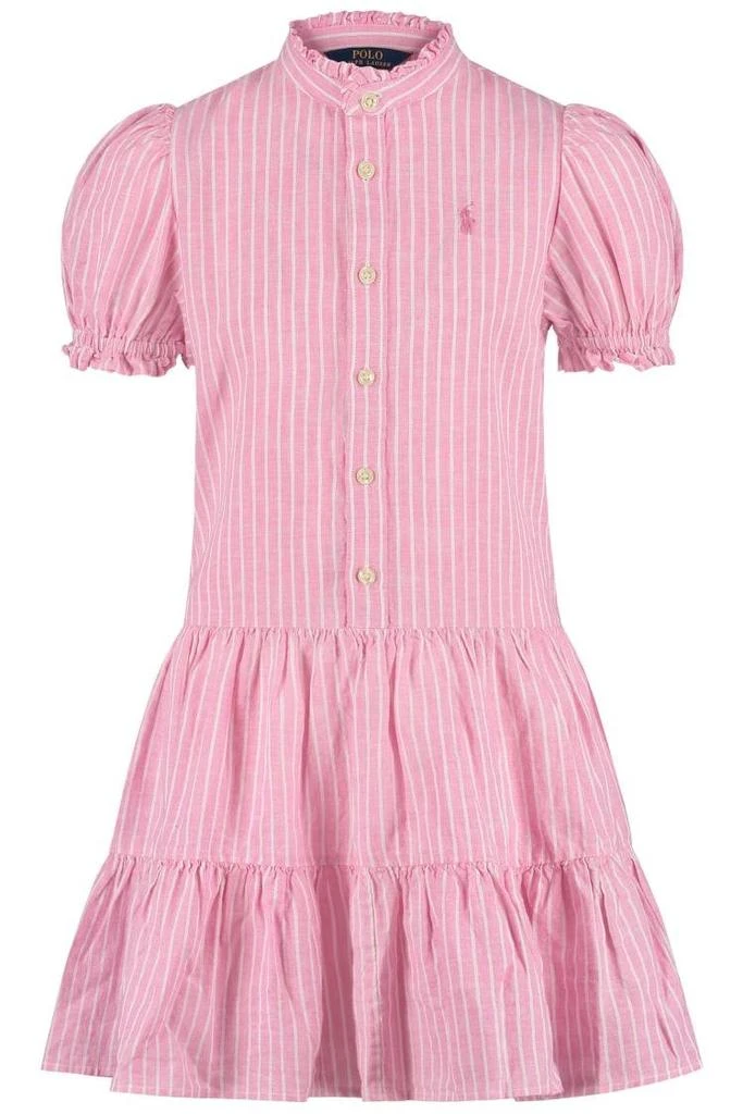 Ralph Lauren Girls Linen Striped Dress in Blue 8 Yrs