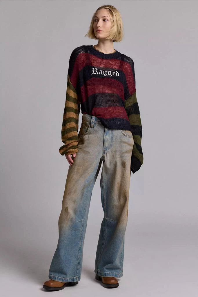 The Ragged Priest The Ragged Priest Embroidered Graphic Mixed Stripe Sweater 2