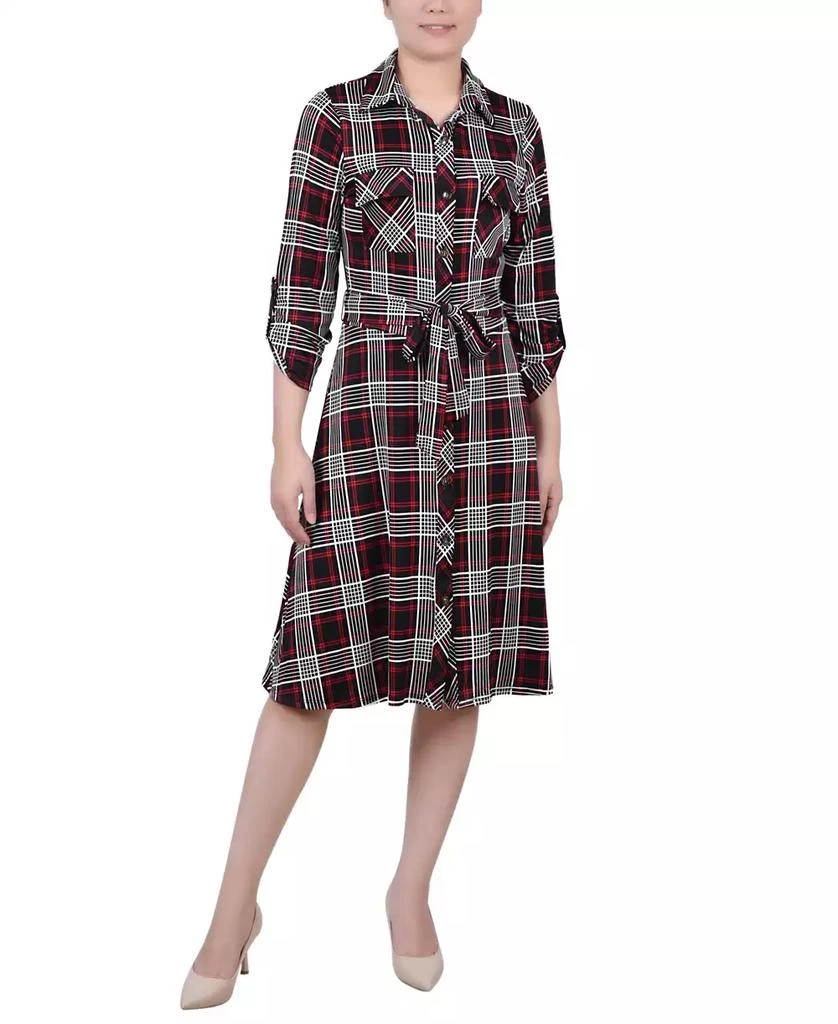 NY Collection Petite 3/4 Sleeve Roll Tab Shirtdress 1