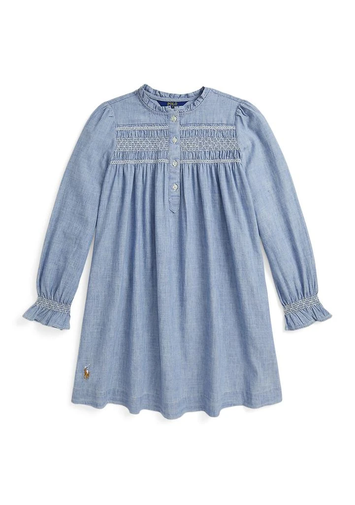 Ralph Lauren Girls 7-16 Smocked Indigo Chambray Dress