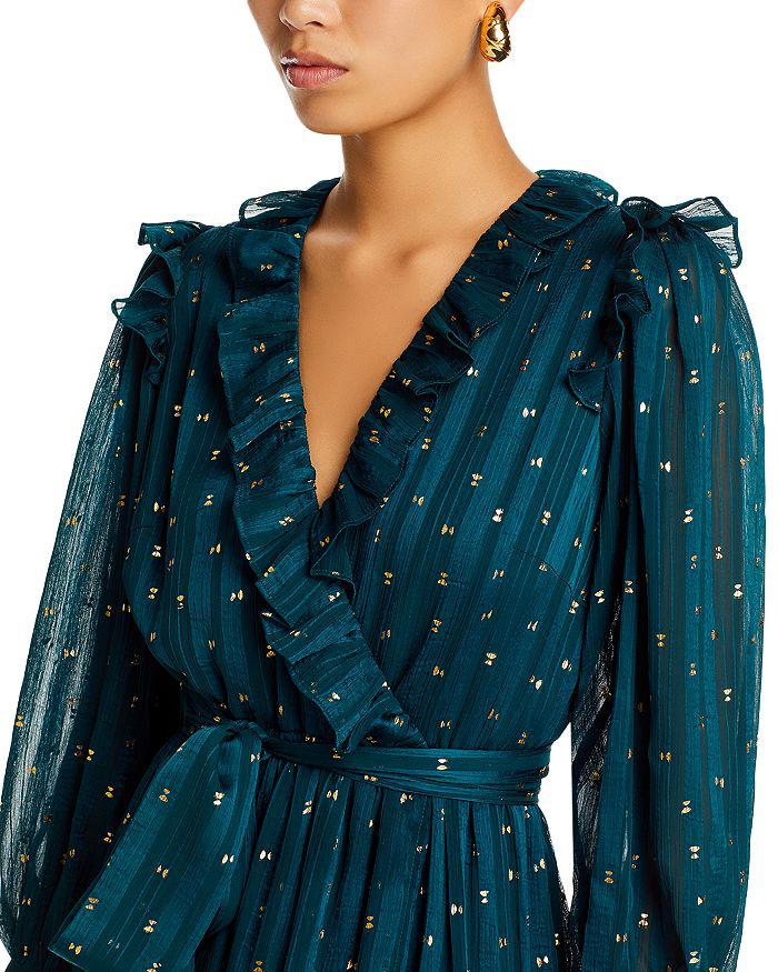 AQUA Ruffle Trim Clip Dot Midi Wrap Dress - 100% Exclusive