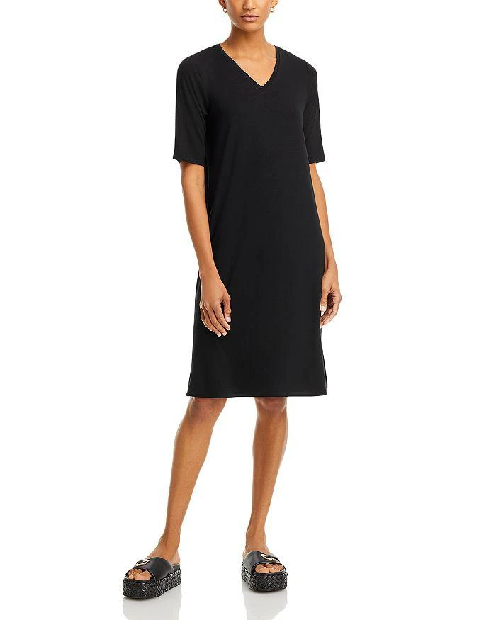 Eileen Fisher V Neck Elbow Sleeve Dress 1