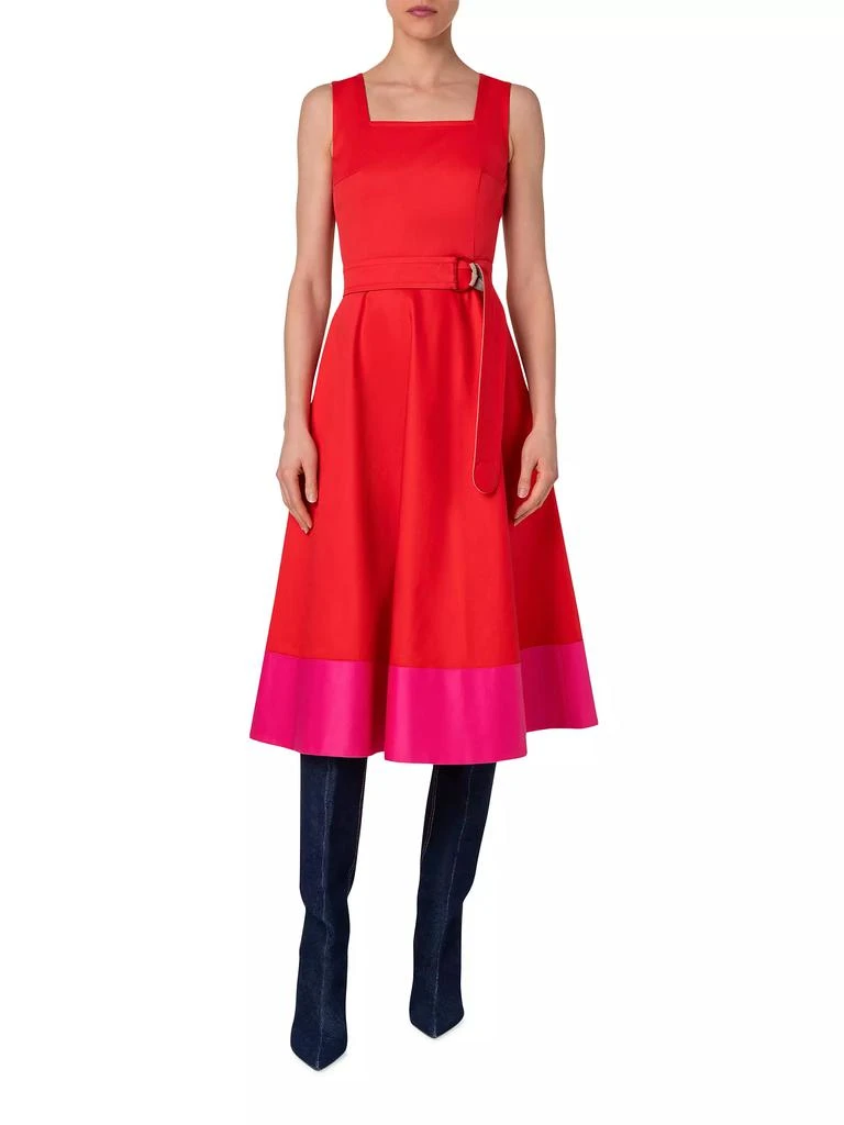 Akris Belted Colorblocked Cotton Poplin Midi-Dress 2