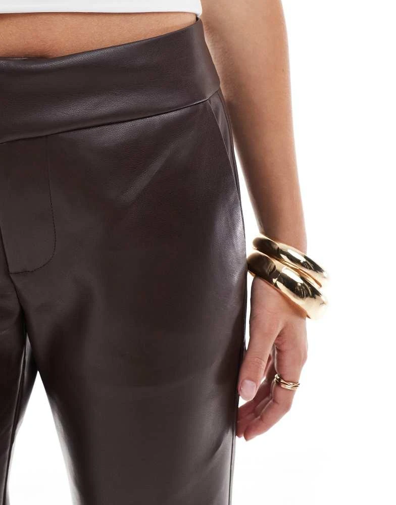Bershka Bershka faux leather flared trousers in brown 3