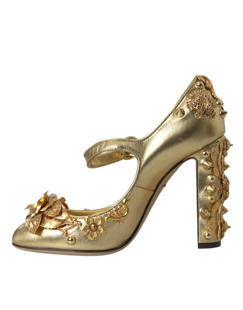 Dolce & Gabbana Dolce & Gabbana Gold Leather Crystal Mary Janes Pumps Shoes 5