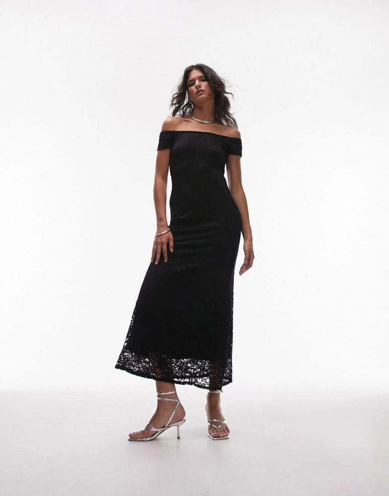 Topshop Topshop bardot lace maxi dress in black 1